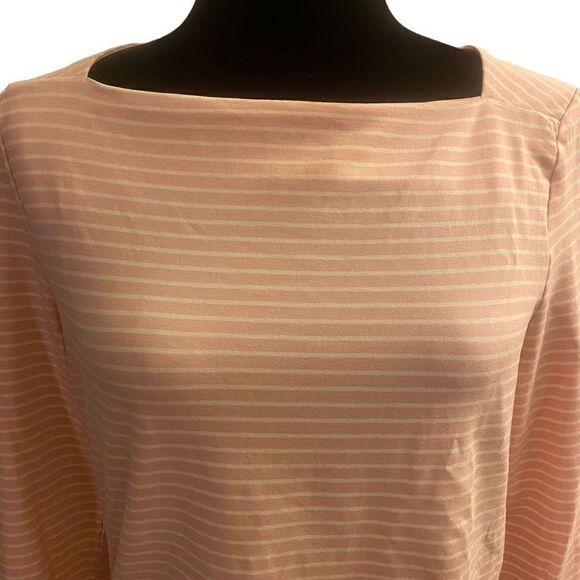 Talbots Effortless Stripe Square Neck Pink and White Top Size Medium - Picture 2 of 13